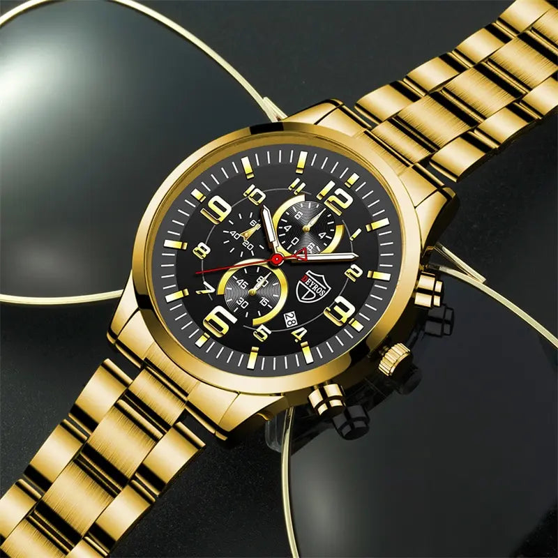 Mens Sports Stainless Steel Quartz Wrist Watch