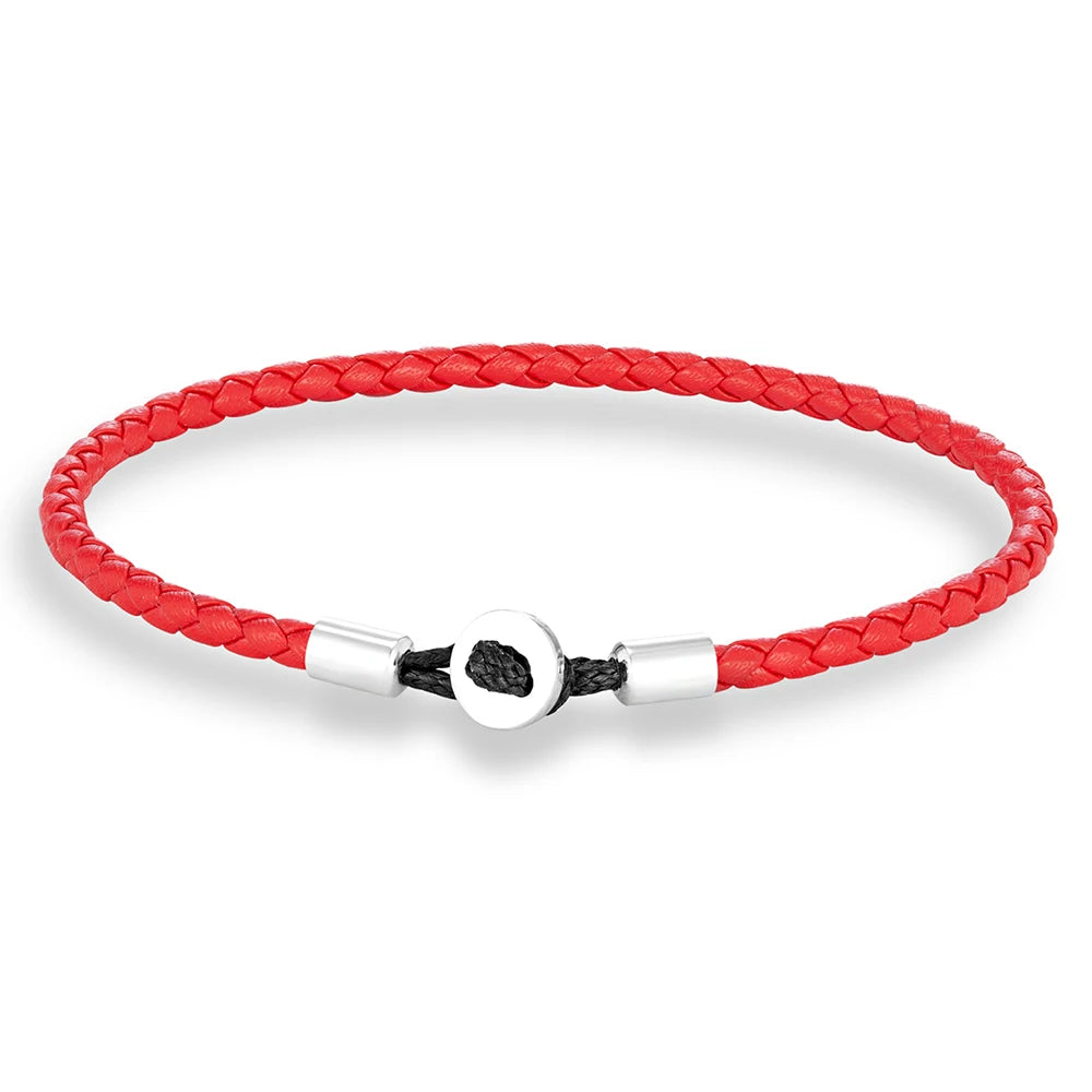 Unisex Simple Style Stainless Steel Button Braided Leather Bracelet