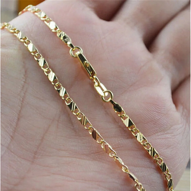 18K Gold Color Filled Necklace For Women Men Jewelry Chain