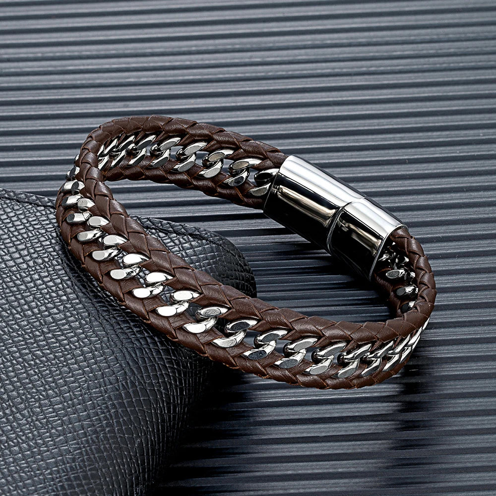 Punk Men Braided Woven Leather Bracelets for Friend Charm