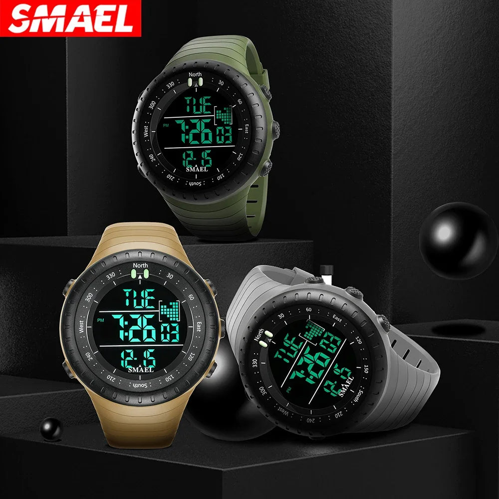 Mens Digital Night Light Alarm Watch Multifunctional Outdoor