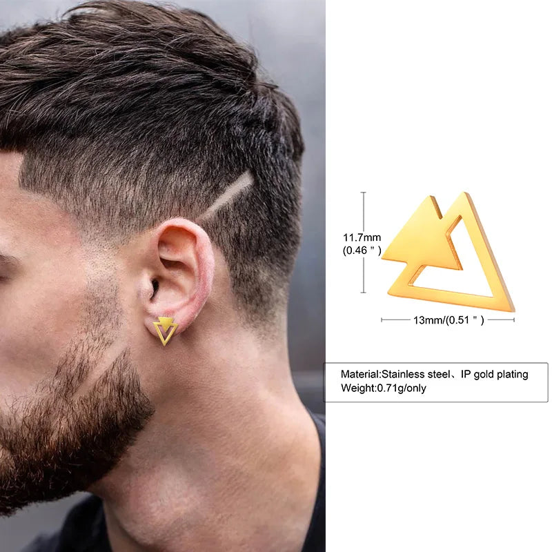 Stud Earring Men Stainless Steel Double Triangle Arrow Geometric Earrings