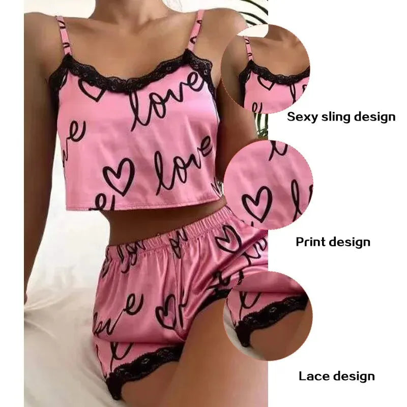 Womens Pajama Set Shorts Suit Homewear Print Underwear Nightwear