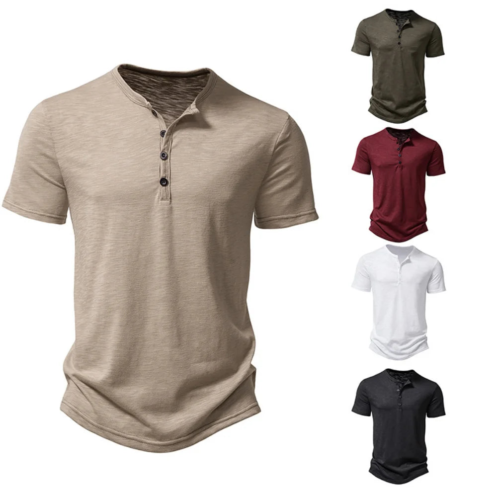 Henley Collar Summer Mens Casual Short Sleeve T Shirt