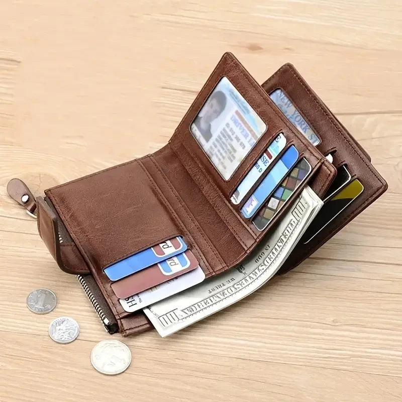 Mens Coin Purse Wallet RFID Blocking Man PU Leather Wallet Zipper