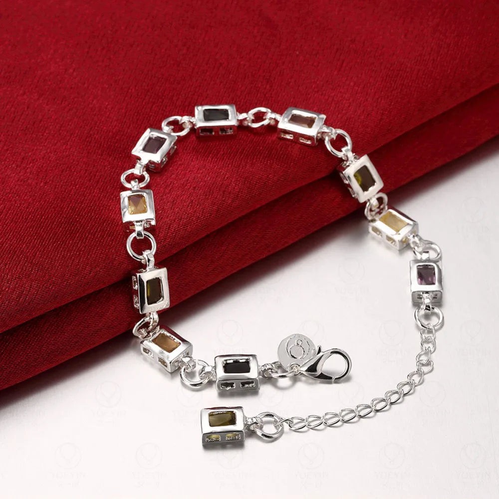 Noble Fine 925 Sterling Silver Elegant Charm Womens Bracelets Zircon Chain