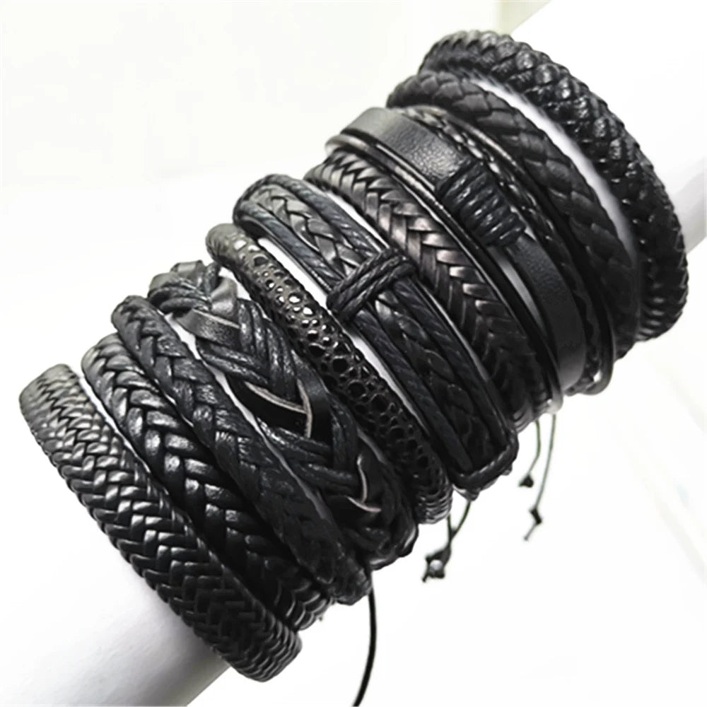 10pcs Wrap Woven Handmade Mens Bracelets Leather Bracelet