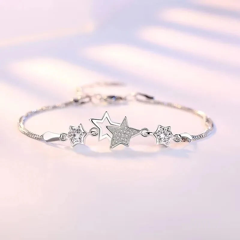 925 Sterling Silver Elegant Charm Crystal Star Bracelets for Women