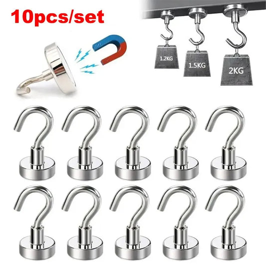 10pcs Metal Strong Magnetic Hooks Heavy Duty Magnet Hook