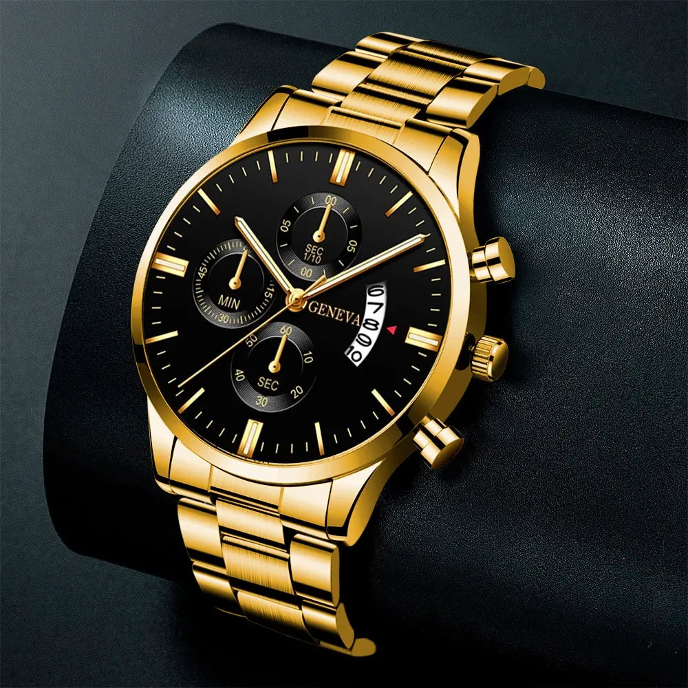 Mens Gold Stainless Steel Quartz Watch S698