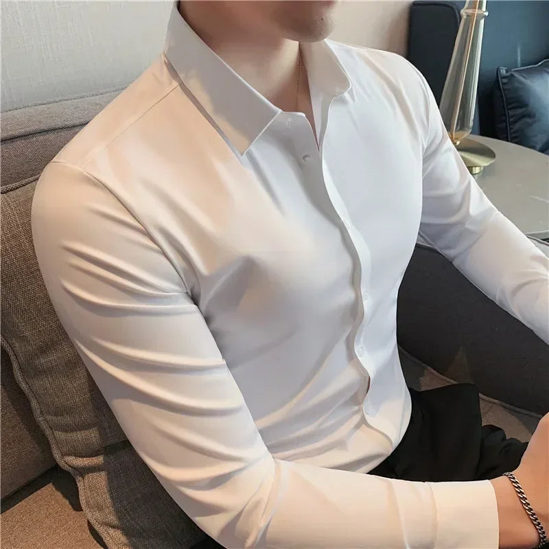 Premium Mens Ultra Stretch Shirt Silky Formal Long Sleeve Shirts