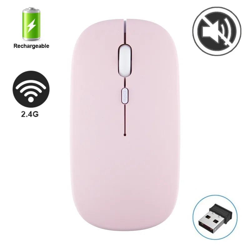 Silent Rechargeable Wireless Bluetooth Mouse 2.4Ghz USB Mice