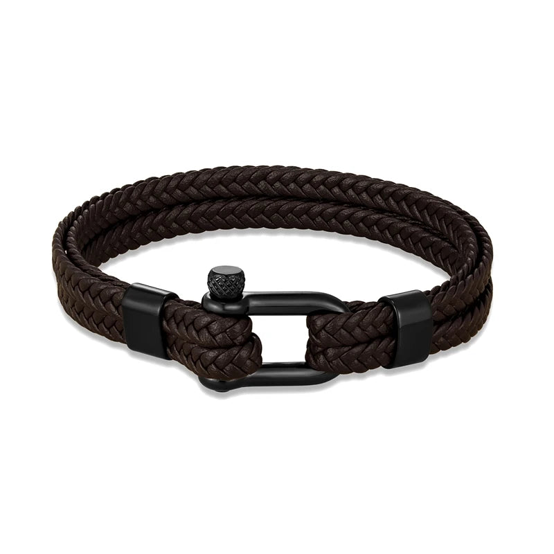 Navy Style Men U shape Shackle Woven Multilayer Leather Bracelets