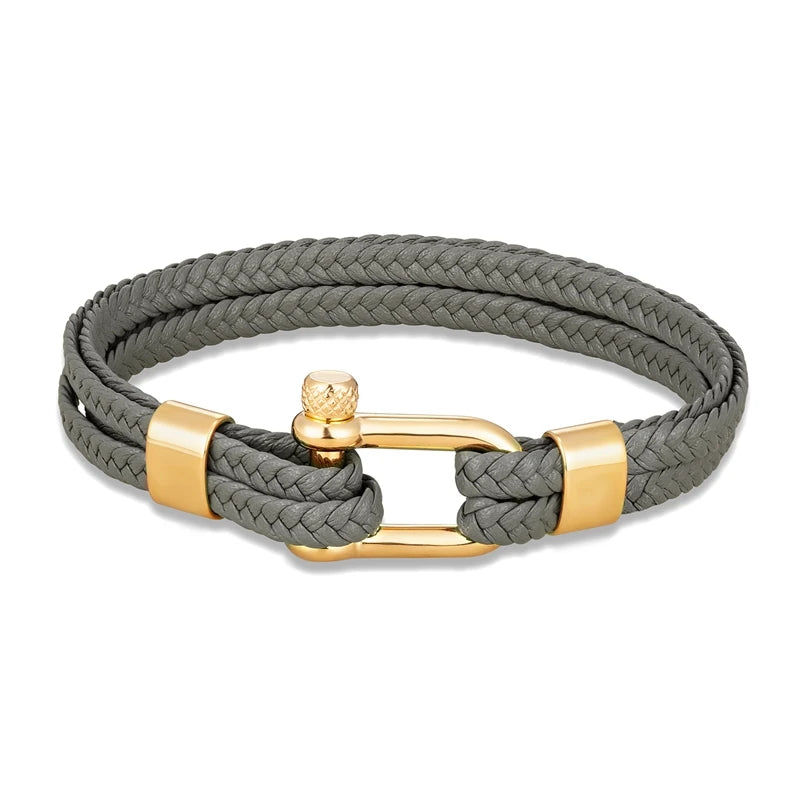 Navy Style Men U shape Shackle Woven Multilayer Leather Bracelets