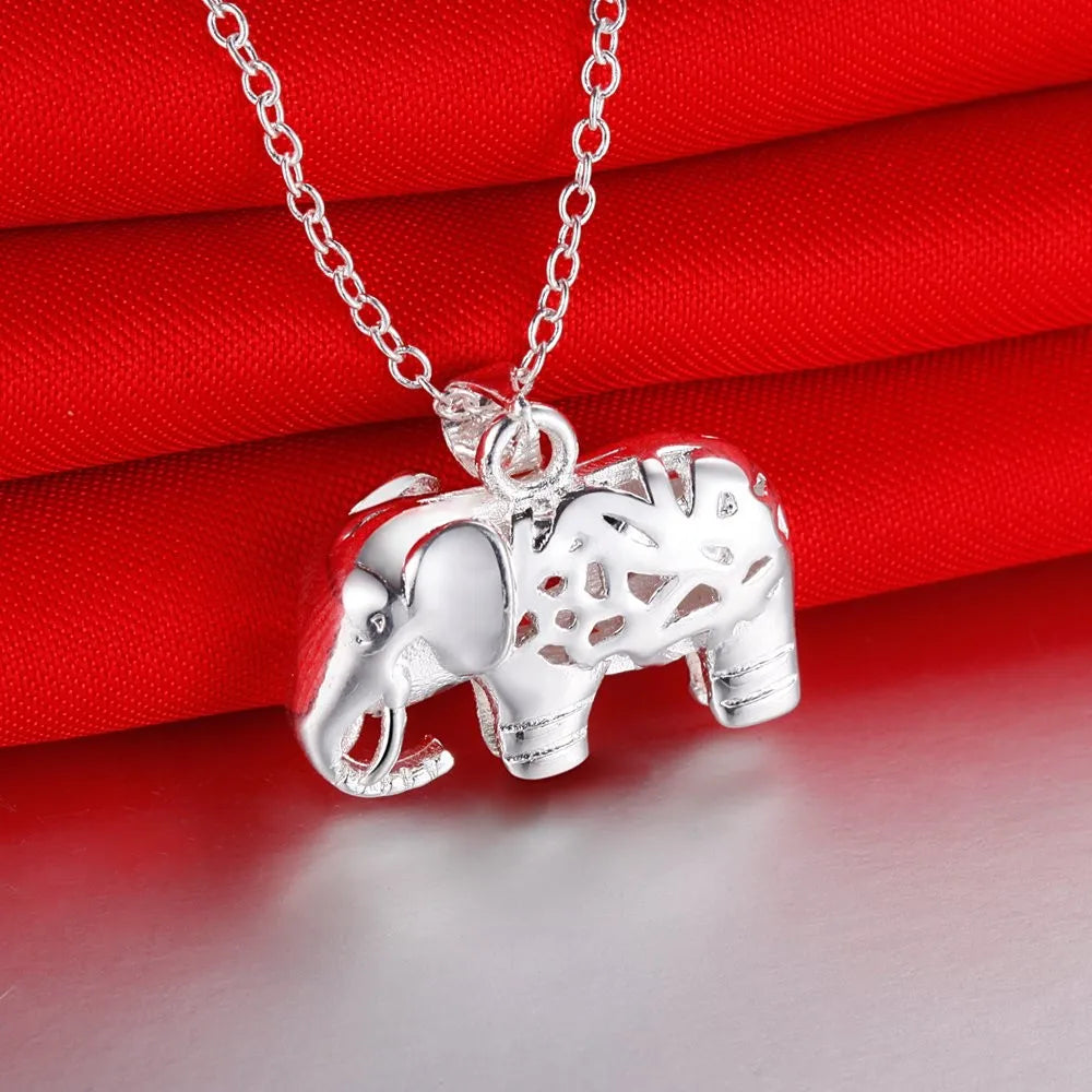 Fine Charms 925 Sterling Silver Pretty Elephant Pendant Necklace For Women