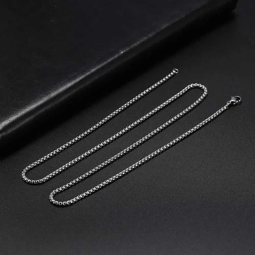 Long Box Chain Necklace Stainless Steel Basic Punk Chains for Men Women