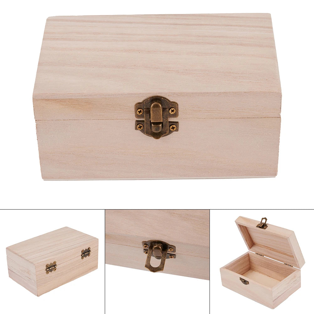 Wooden Square Hinged Storage Boxes Craft Gift Box