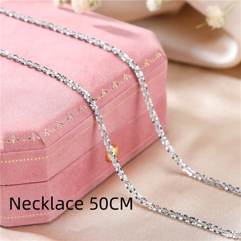 S925 Sterling Silver Necklace 2mm Sparkling Collarbone Sweater Chain