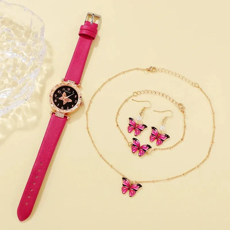 5PCS Set Womens Fashion Quartz Watch Jewelry Set