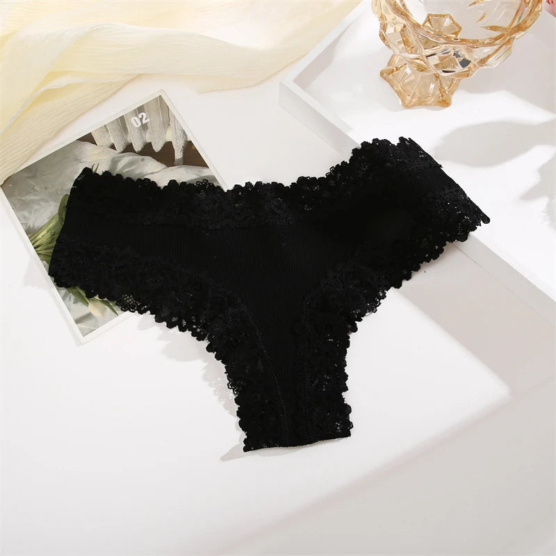 2pcs Womens Cotton Underwear Sexy Lace Floral Panties Low Rise Comfortable