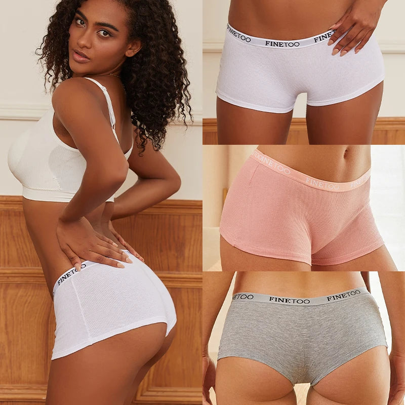 2pcs Womens Cotton Panties Female Boxer Low Waist Sport Underwear