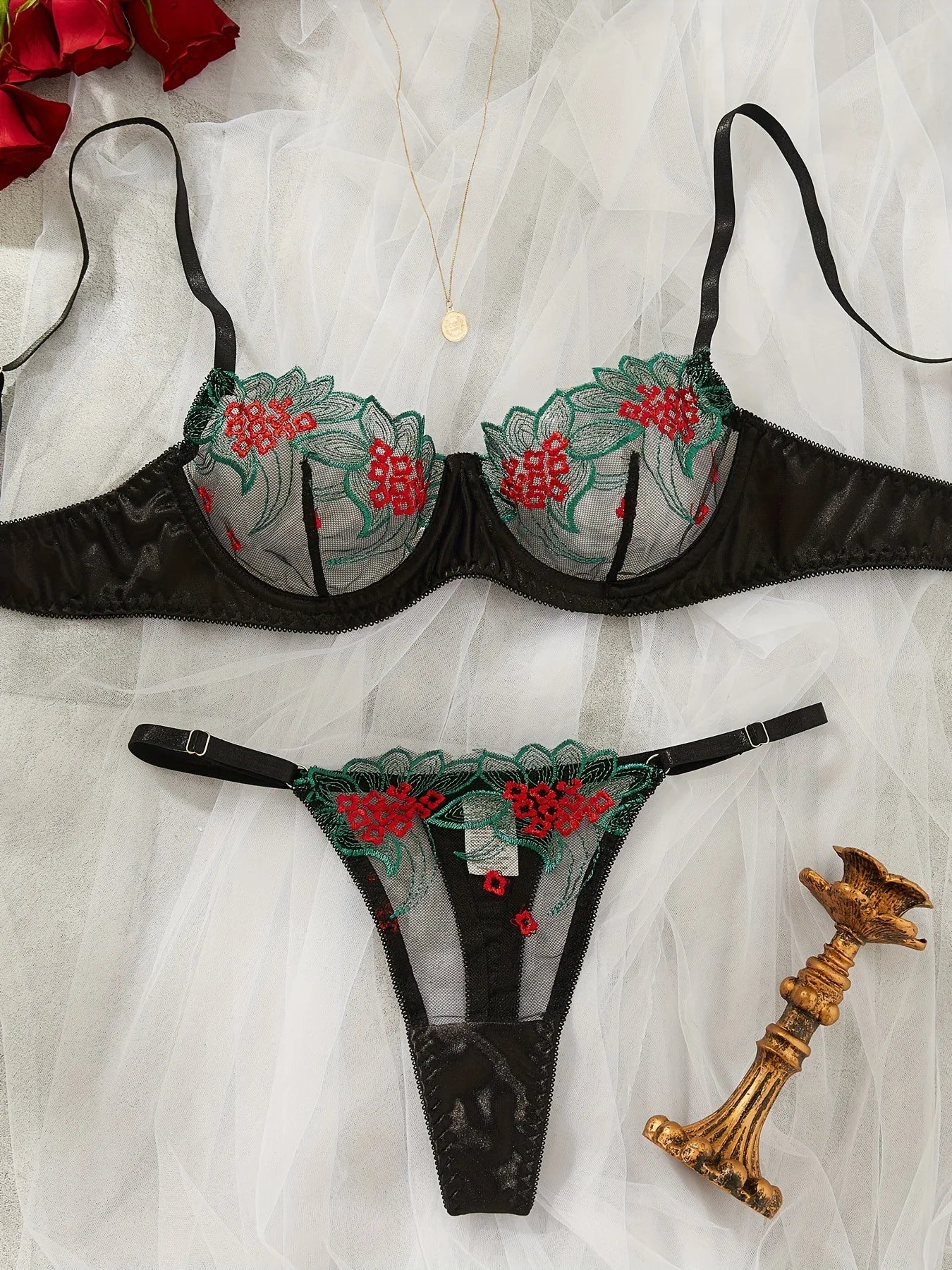 Fancy Lingerie Floral Lace Bra Set Bilizna Luxury Well Looking Underwear