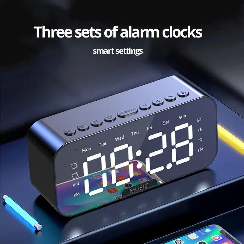 LED Digital Alarm Clock with Bluetooth Speaker Mirror