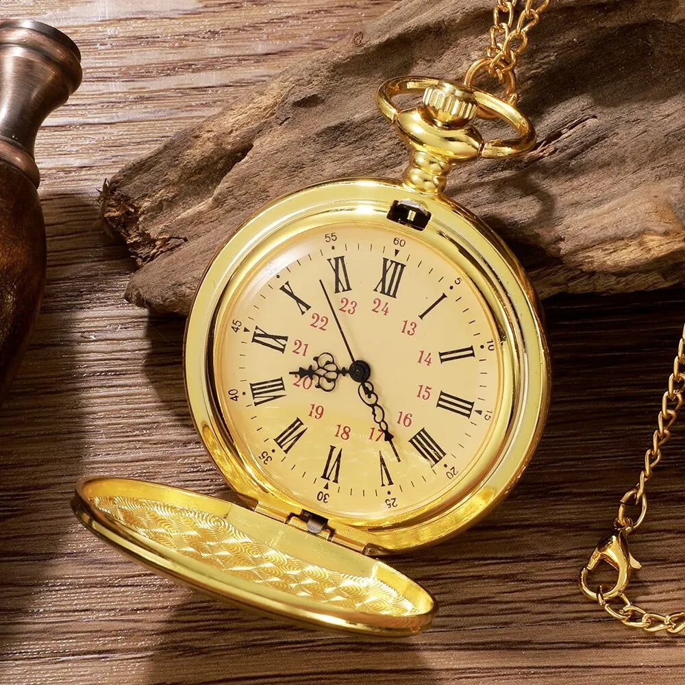 Roman Numerals Quartz Pocket Watch Necklace Pendant