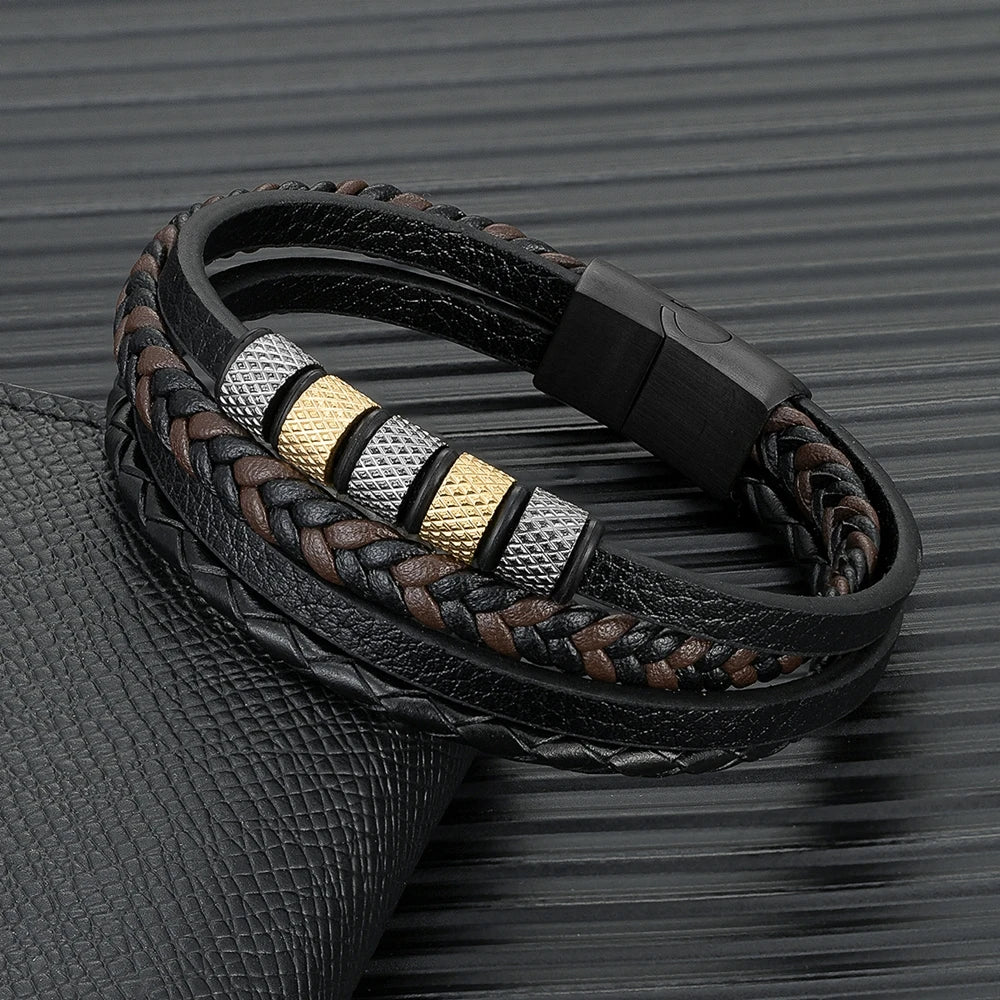 Punk Mens Classic Multilayer Braided Leather Bracelet