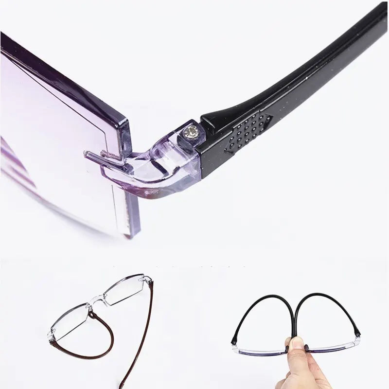 2 Pair Unisex Rimless Reading Glasses Anti Blue Light Bifocal Magnification