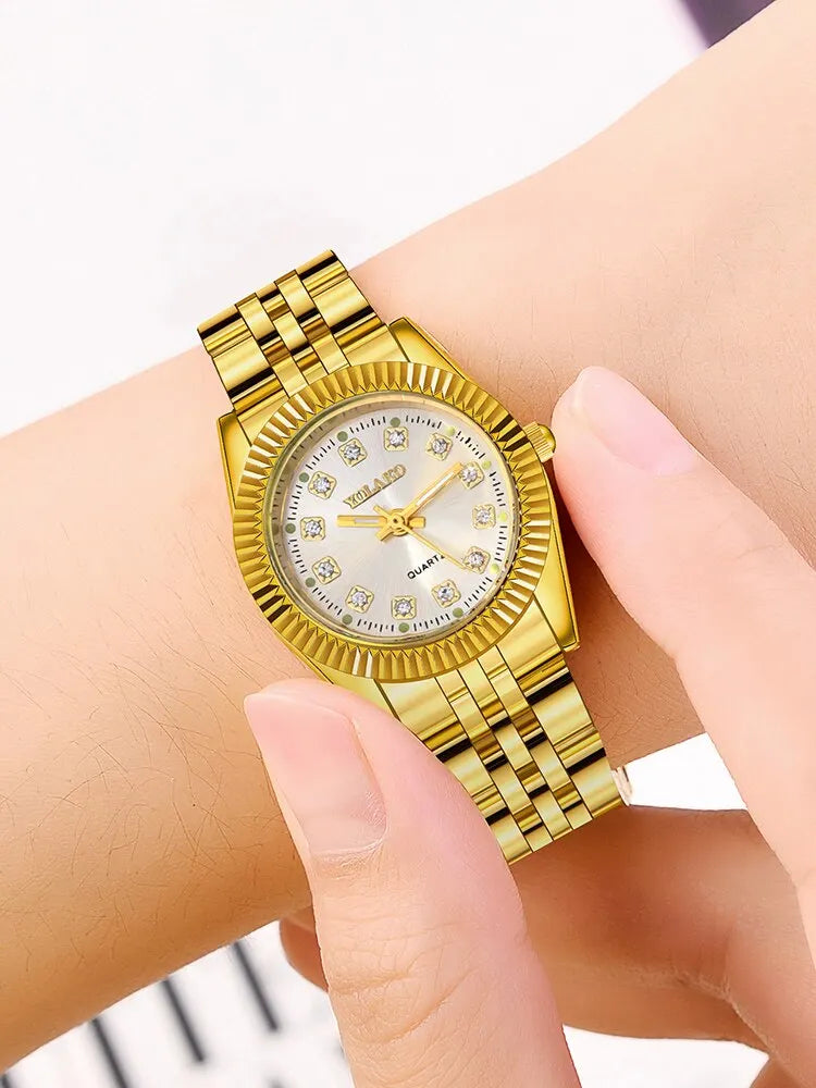 Fashion Gold Steel Bracelet Womens Quartz Watch