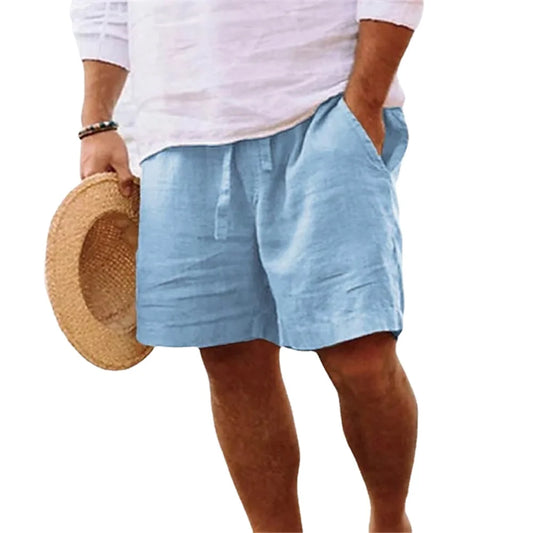 Summer Mens Cotton Linen Sports Casual Shorts Drawstring Breathable