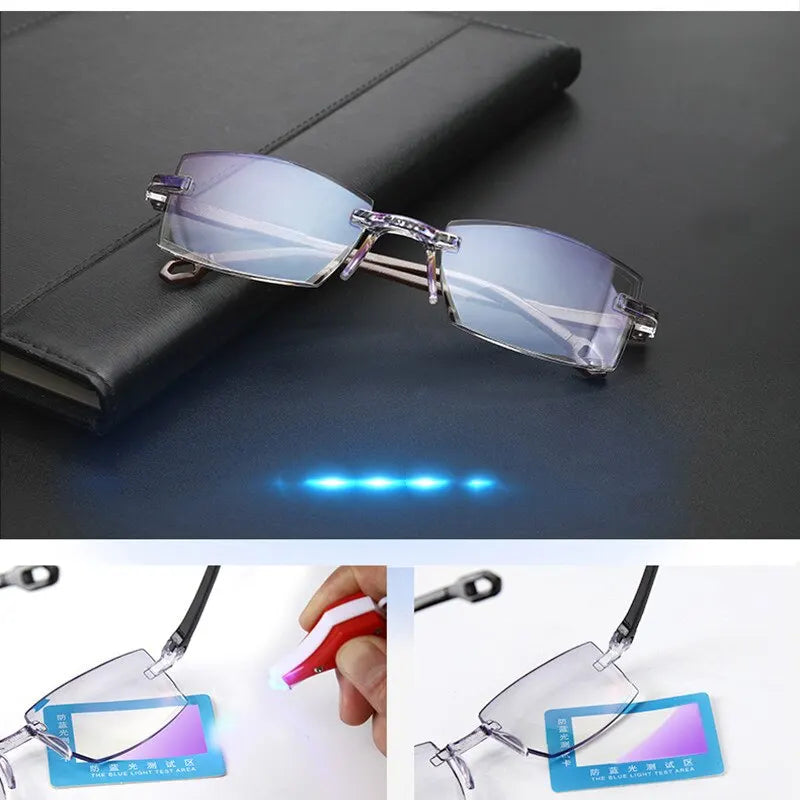 2 Pair Unisex Rimless Reading Glasses Anti Blue Light Bifocal Magnification