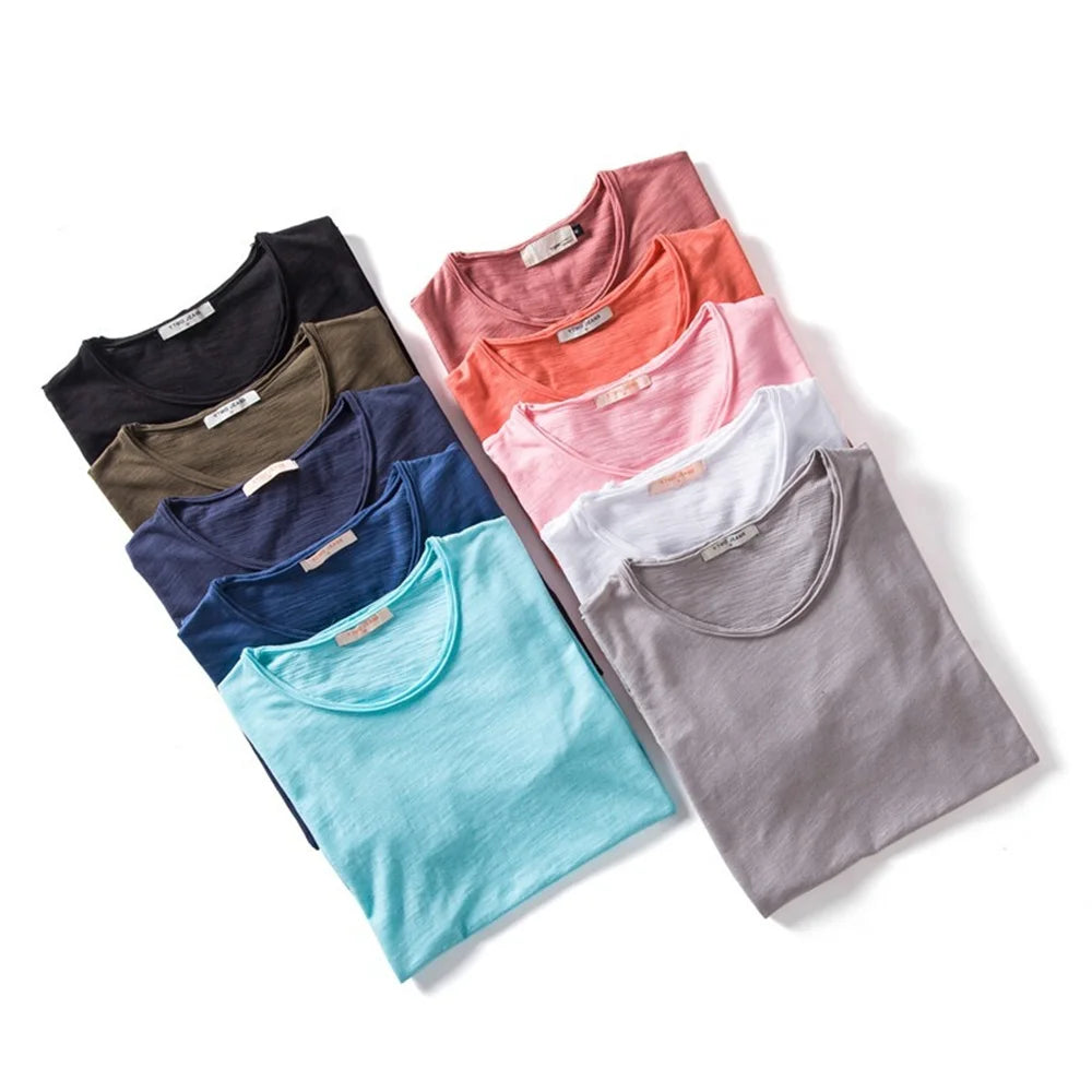 Cotton Mens T-shirt V neck Slim Fit Tops Tees Short Sleeve T Shirt