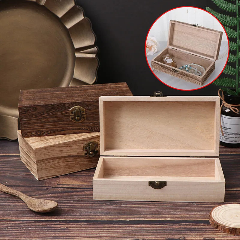 Rectangular Wooden Storage Box Retro Jewelry Boxes Desktop Organizer