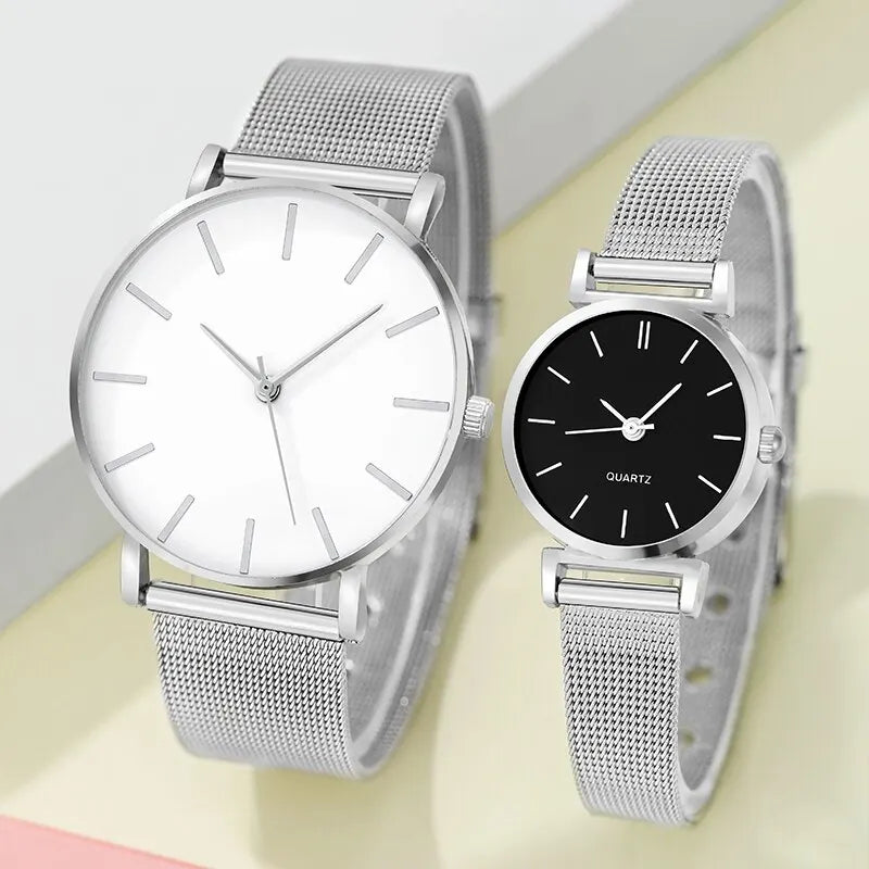 Stainless Steel Quartz Couple Watches For Women Men