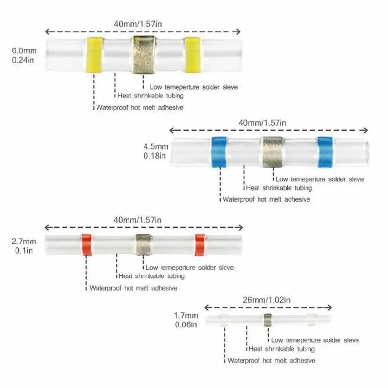 100pcs Waterproof Solder Seal Heat Connector Shrink Butt Connectors