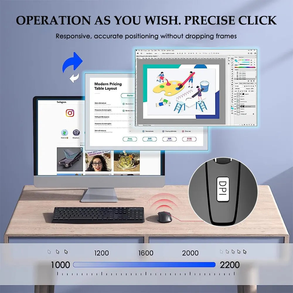 Wireless Mouse Silent 2.4G Portable Adjustable DPI Levels
