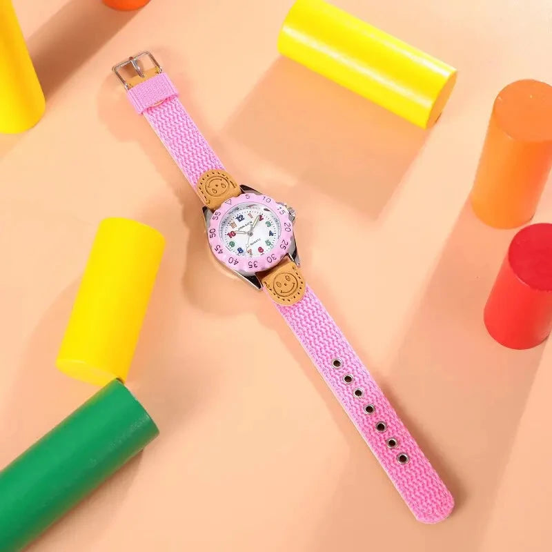 Boys Girls Quartz Watch Kids Childrens Fabric Strap Student Wristwatch