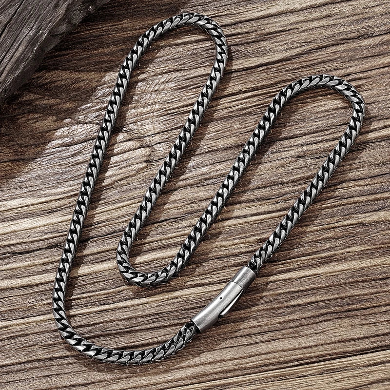 Mens Vintage Oxidized Cool Curb Cuban Chain Stainless Steel Necklace