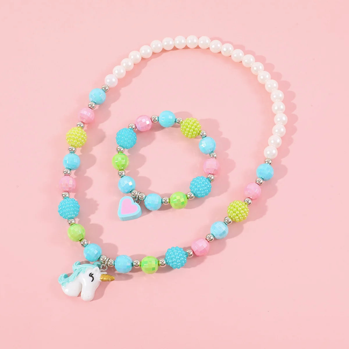 Cute Kids Girls Pendant Necklace Bear Heart Beads Necklaces