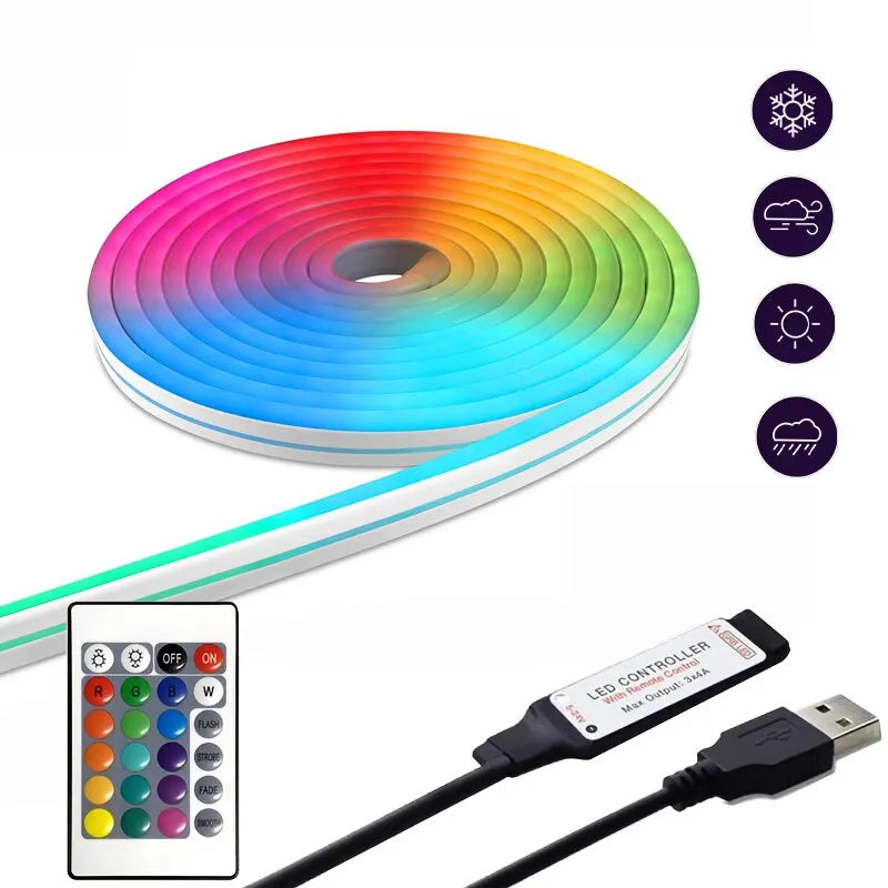 LED Flexible Silicone Neon Light RGB Strip Remote Control