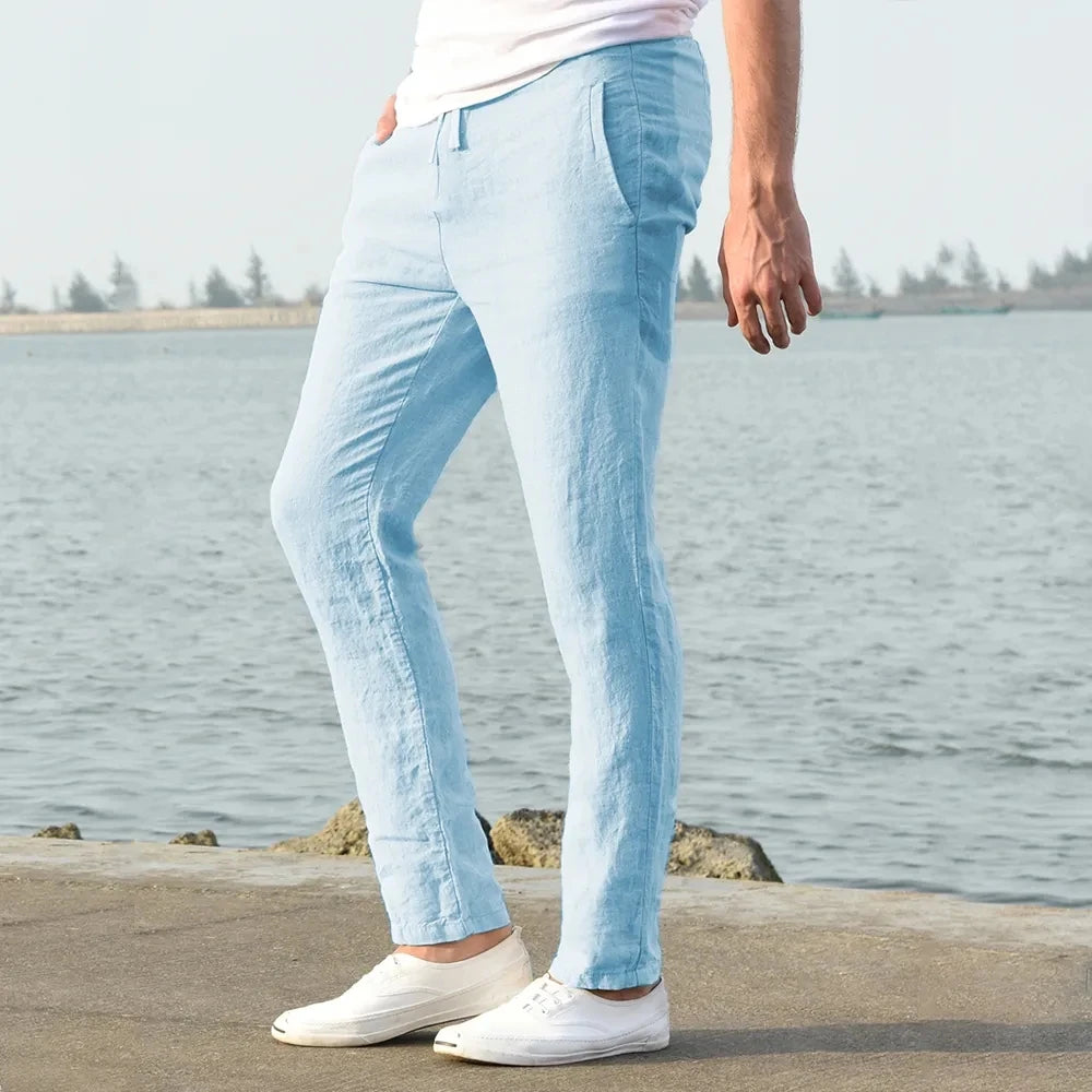 Mens Cotton Linen Pants Autumn Breathable Linen Trousers