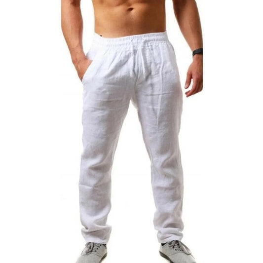 Mens Cotton Linen Pants Breathable Solid Color Linen Trousers