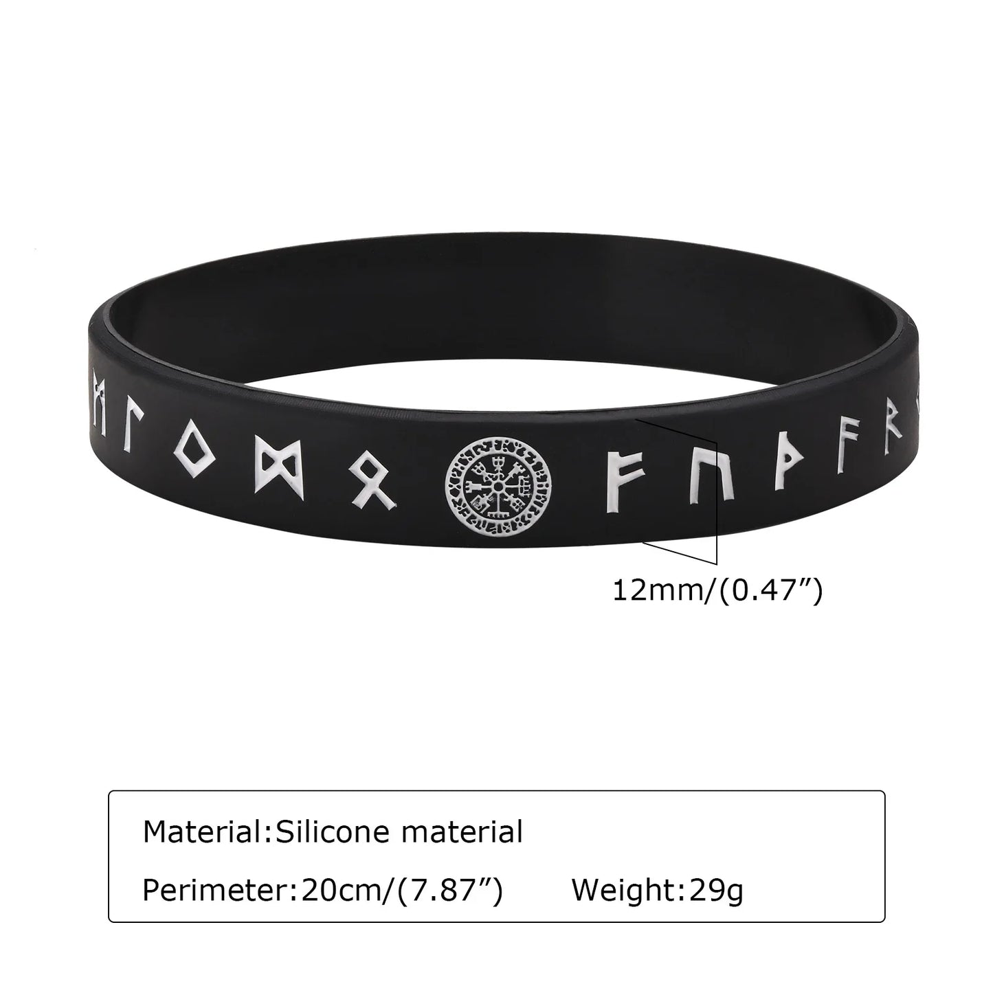 12mm Silicone Bracelet for Mens Nordic Viking Soft Rubber Silicone Wristband