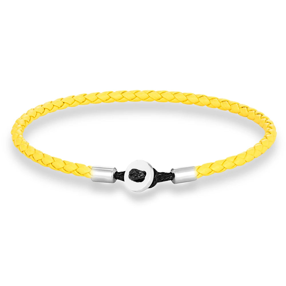 Unisex Simple Style Stainless Steel Button Braided Leather Bracelet