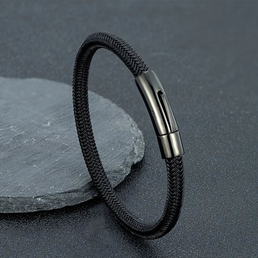 Men 6mm Steel Wire Waterproof Rope Bracelet