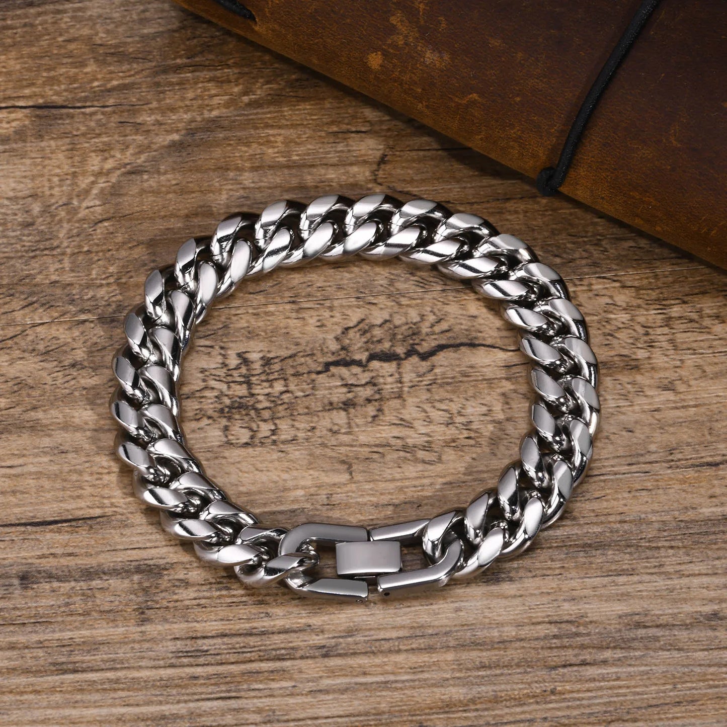 Cuban Chain Mens Bracelet Waterproof Stainless Steel Curb Link Chain