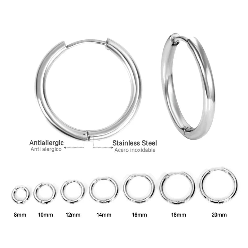 1Pair Stainless Steel Hoop Earrings Womens Mens Small Earring