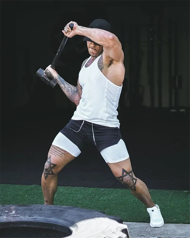 Mens Running Short 2 In 1 Double Deck Quick Dry Gym Sportswear